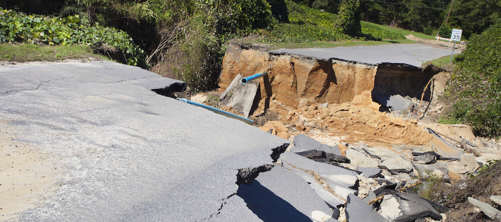 Example of permanent damage to a road