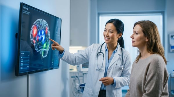 Long COVID patient reviewing brain scan results with Cognitive FX clinician