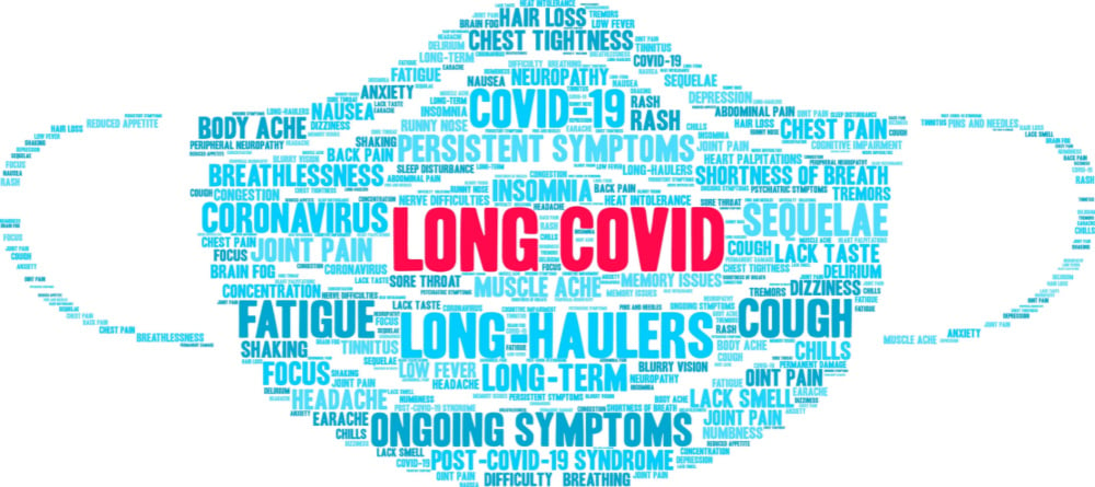 Long COVID symptoms include short-term memory loss, difficulties concentrating, problems recalling words, and brain fog.