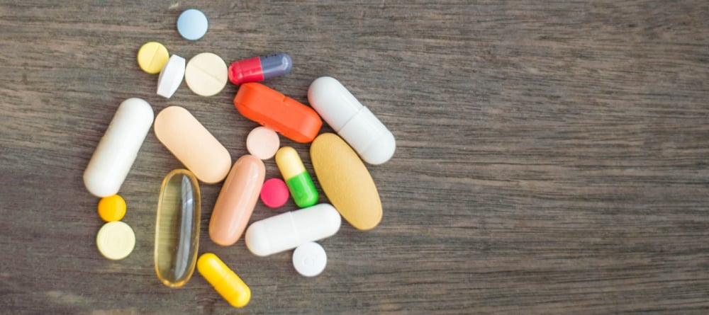 A pile of vitamins and medicine. 