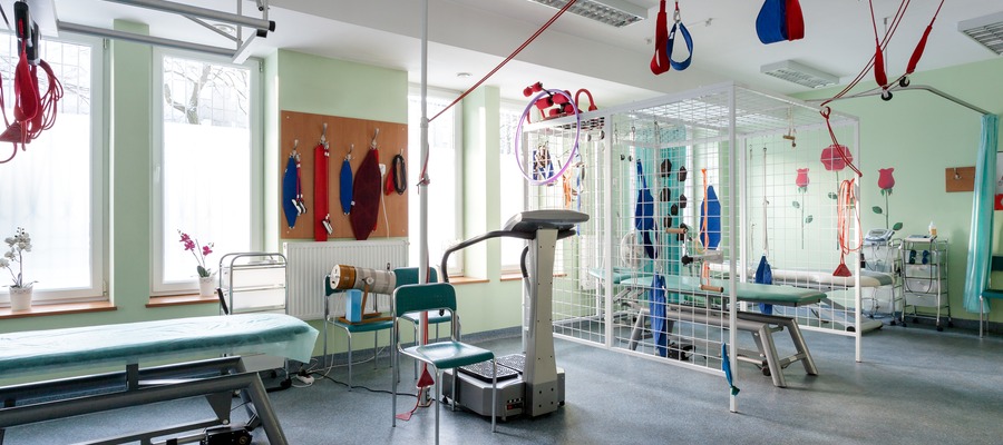 Therapy room shows many types of equipment available for patients