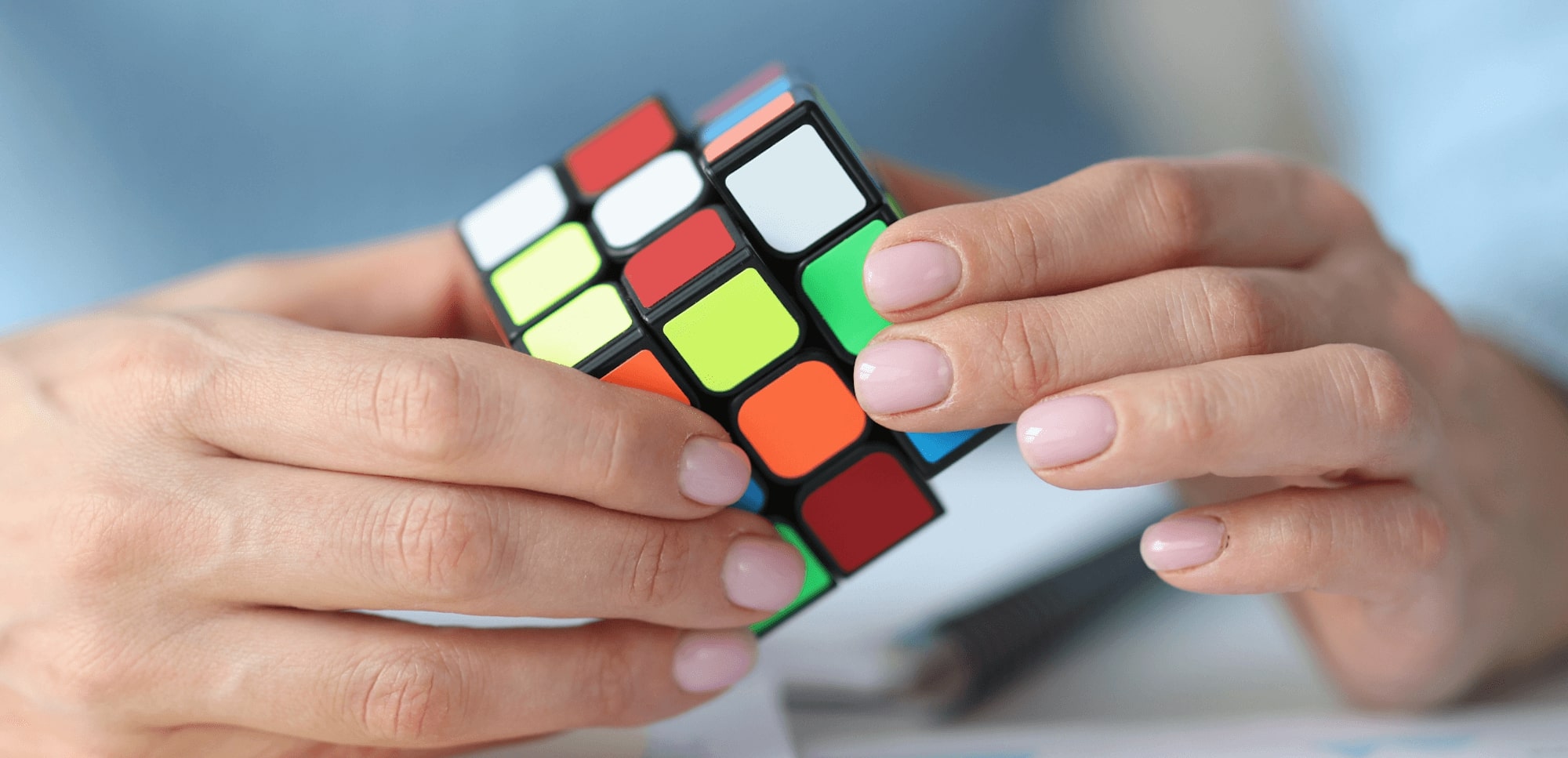 Someone holding a Rubik's Cube 