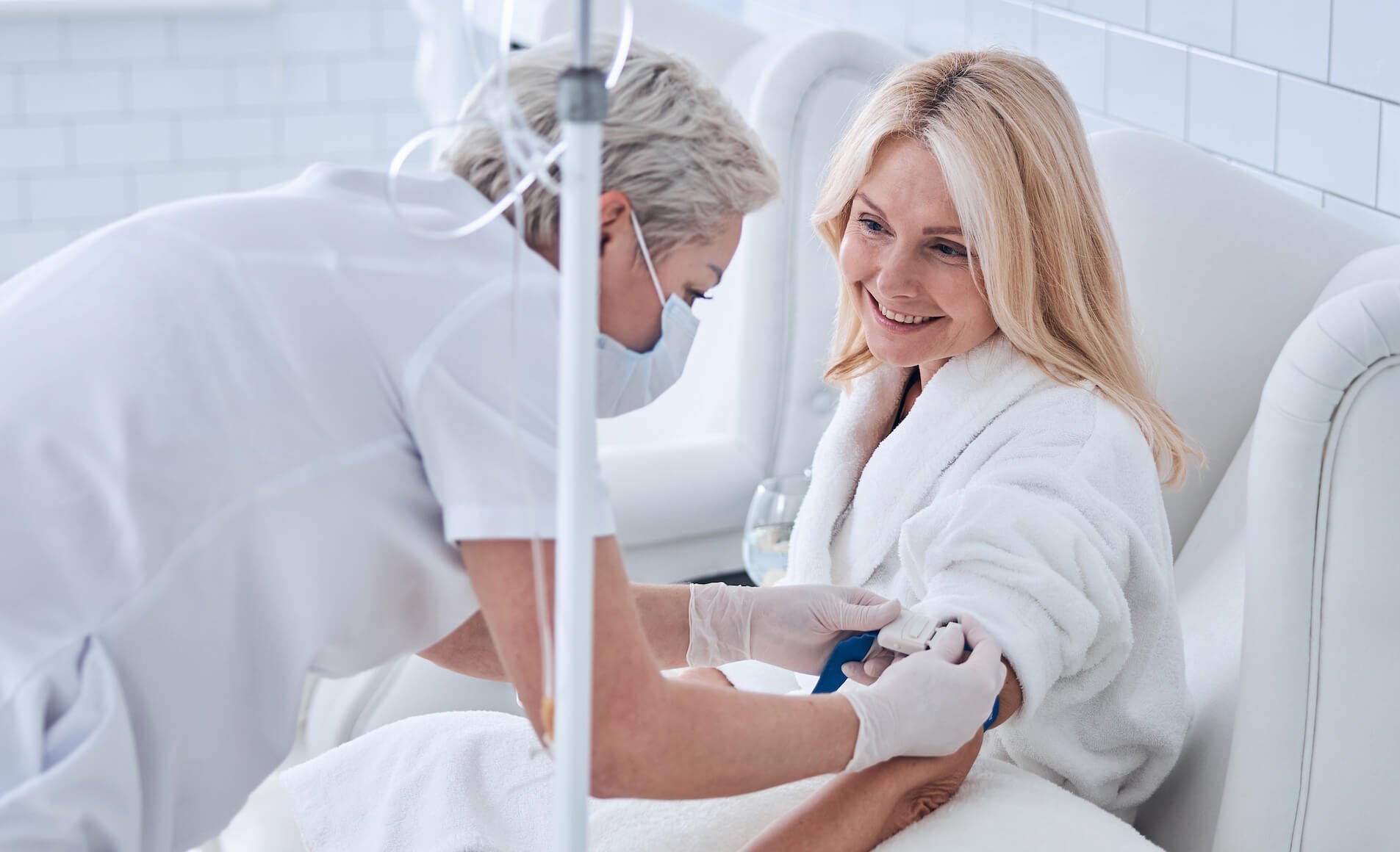 Doctor treating patient. 